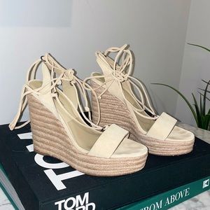 Size 7 Michael Kors Clive Suede Lace Up Wedges